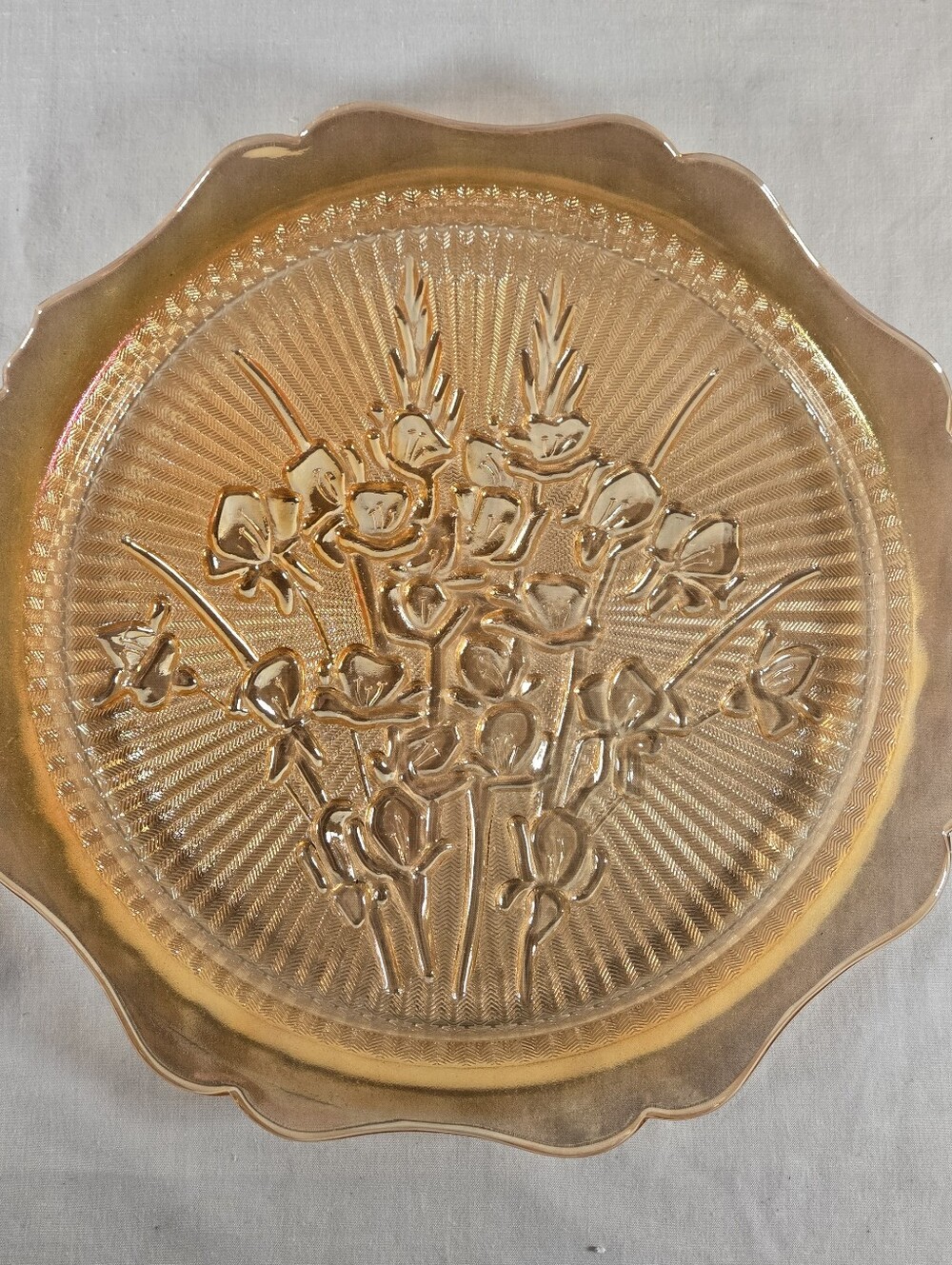 Jeanette Glass Iris Herringbone Depression Glass 12" Platter Serving Plate 1930s